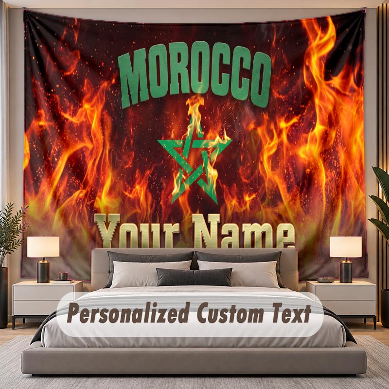 Custom Name Text Tapestry Morocco Football Personalized Polyester Wall Tapestry For Bedroom And Room