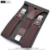 European-Style Plaid Suspenders with Leather Accents and Three-Clip Design