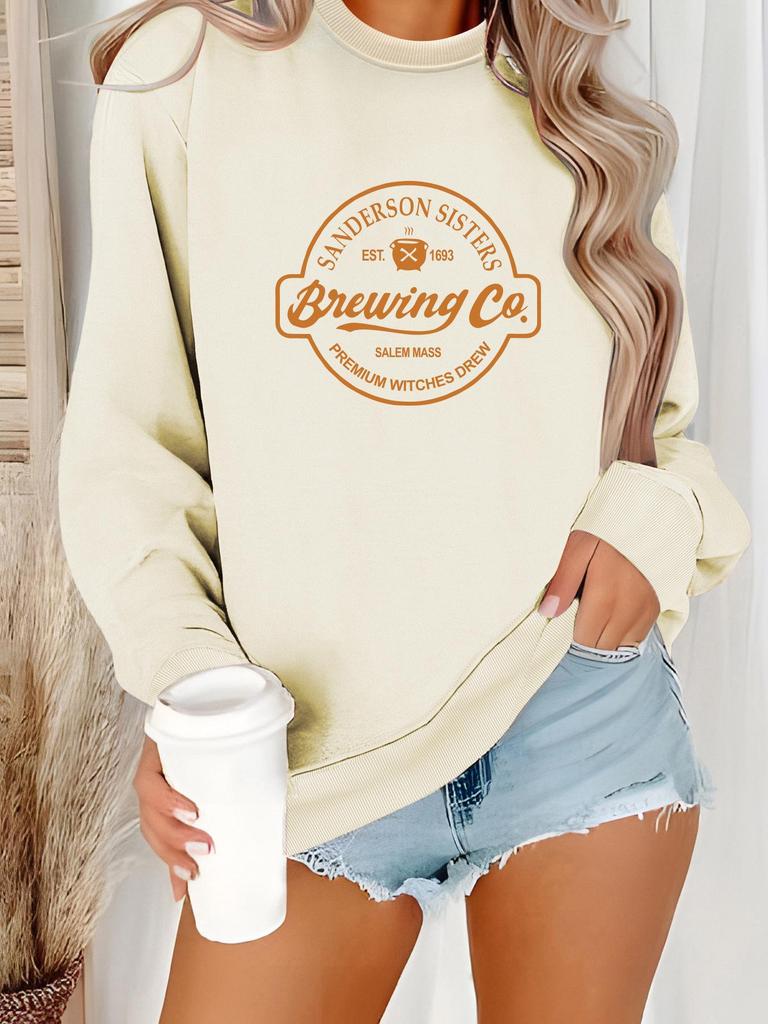 European & American Women's Casual Long-Sleeve Round Neck Printed Pullover Hoodie