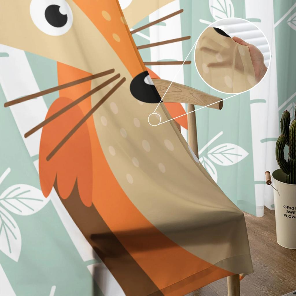 Window Cartoon Birch White Fox Curtains Living Room Tulle Curtains Kitchen Decor Kids Room Curtain Window Treatment