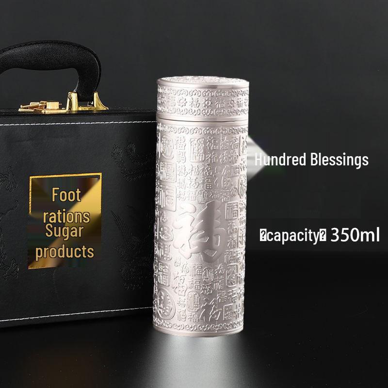 Reinsilber 9999 Thermalwasserbecher - Neun Drachen, Hundert Segnungen, Drachen & Phönix Design