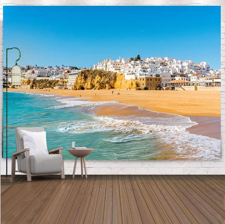 VIKAMA Tropical Beach Landscape Tapestry Summer Coconut Grove Waves Fresh Vacation Style Living Room Room Decoration