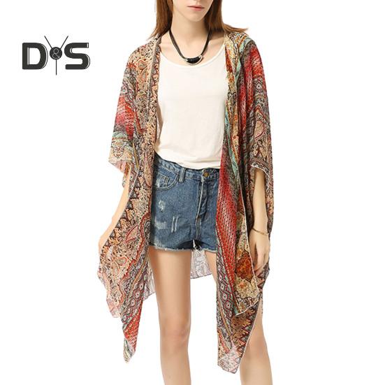Summer Beach Cardigan Paisley Pattern Half Sleeve Open Front Beachwear Cardigan Sunscreen Swimsuit Cover Up красный