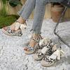 Large Size Leopard Print Wedge Sandals Summer New European and American Bow Round Head Height Increase Women's Shoes