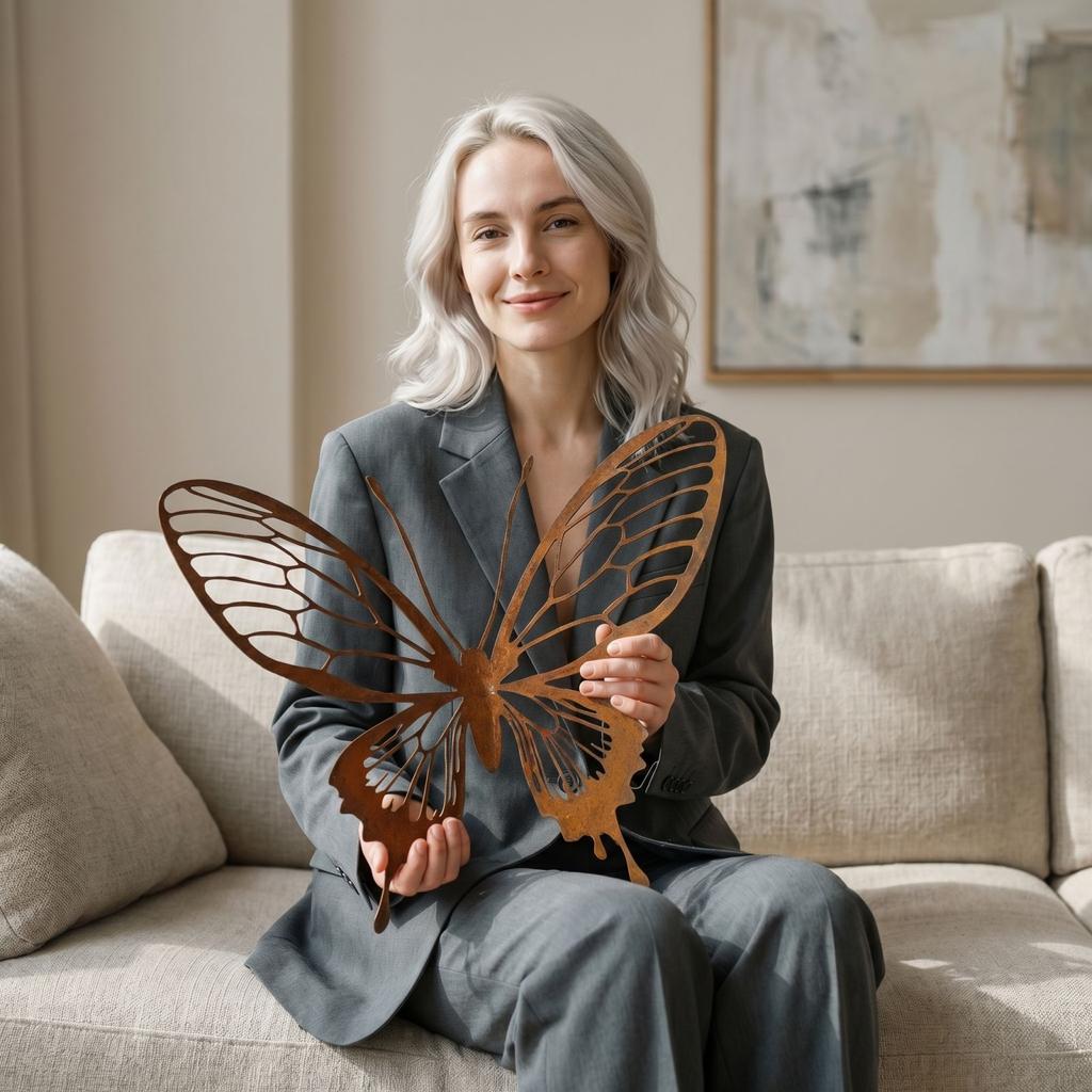 Rustic Metal Butterfly Wall Art Sculpture with Eight Wings Lightweight Decorative Hanging Ornament for Indoor Outdoor Display