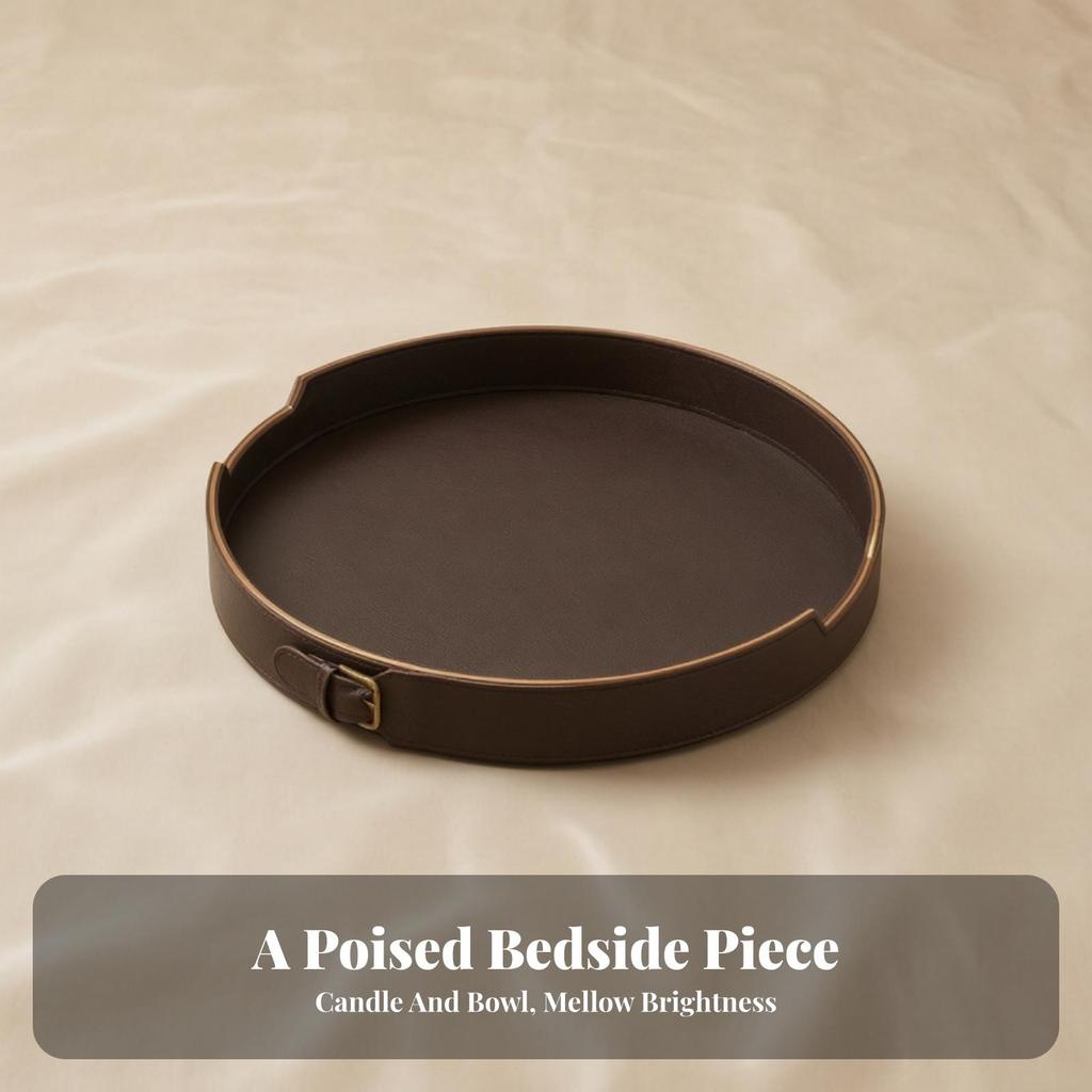 Round Serving Tray Sleek with Raised Rim Modern for Coffee Table