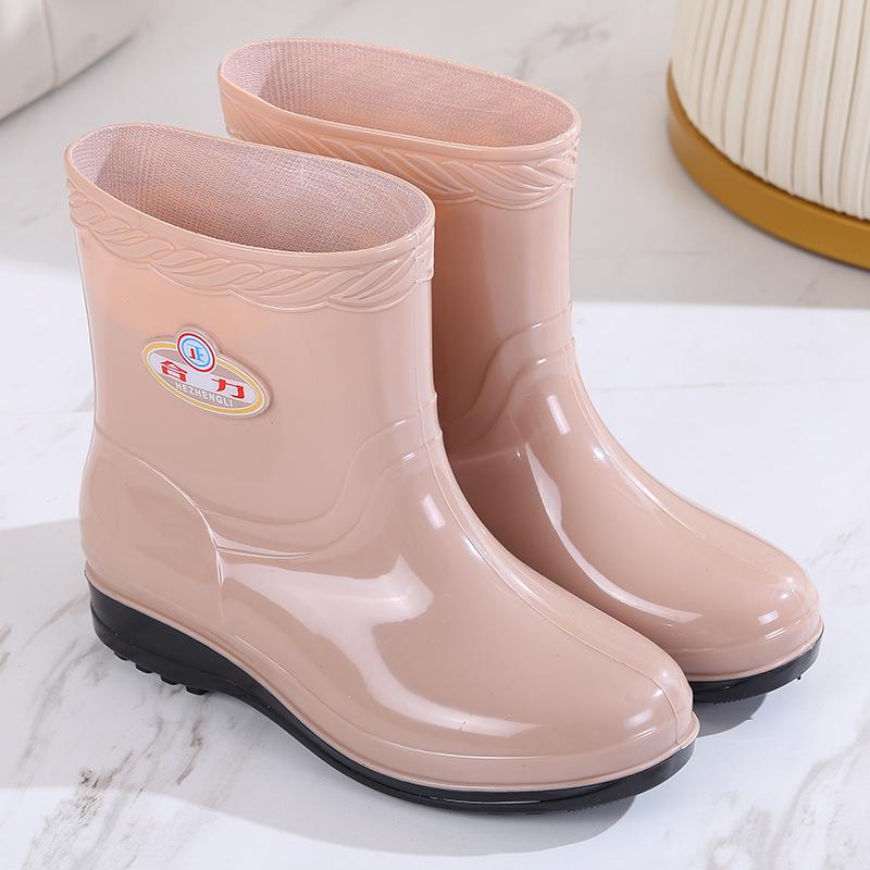 Rain shoes women's short tube fashion warm non-slip rain boots adult kitchen rubber shoes overshoes lightweight casual water shoes women's winter