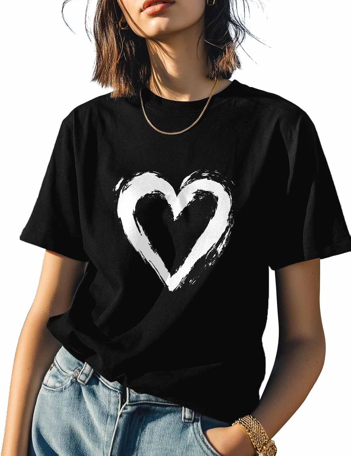 

T Shirts for Women Graphic Tees Love Heart Crew Neck Short Sleeve Shirts for Women Abstract Casual T-Shirt 5XL різнокольоровий