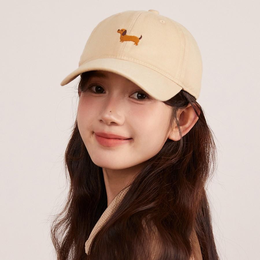 Korean Premium Soft Top Baseball Cap Girl Cute Puppy Embroidered Hat Versatile White Cap