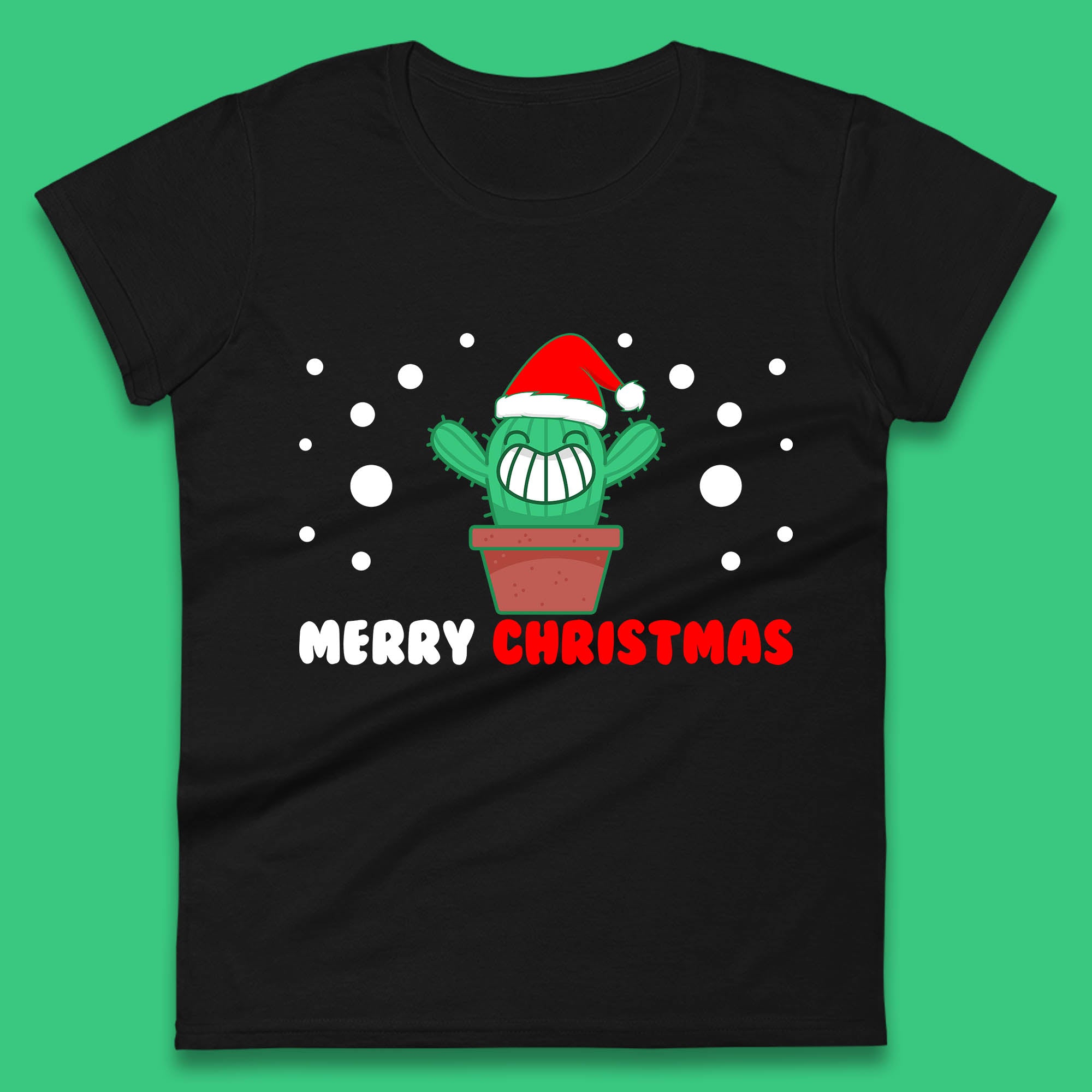 

Merry Christmas Womens T Shirt Mens Tops Tees Unisex Little Cactus With Santa Hat Top S
