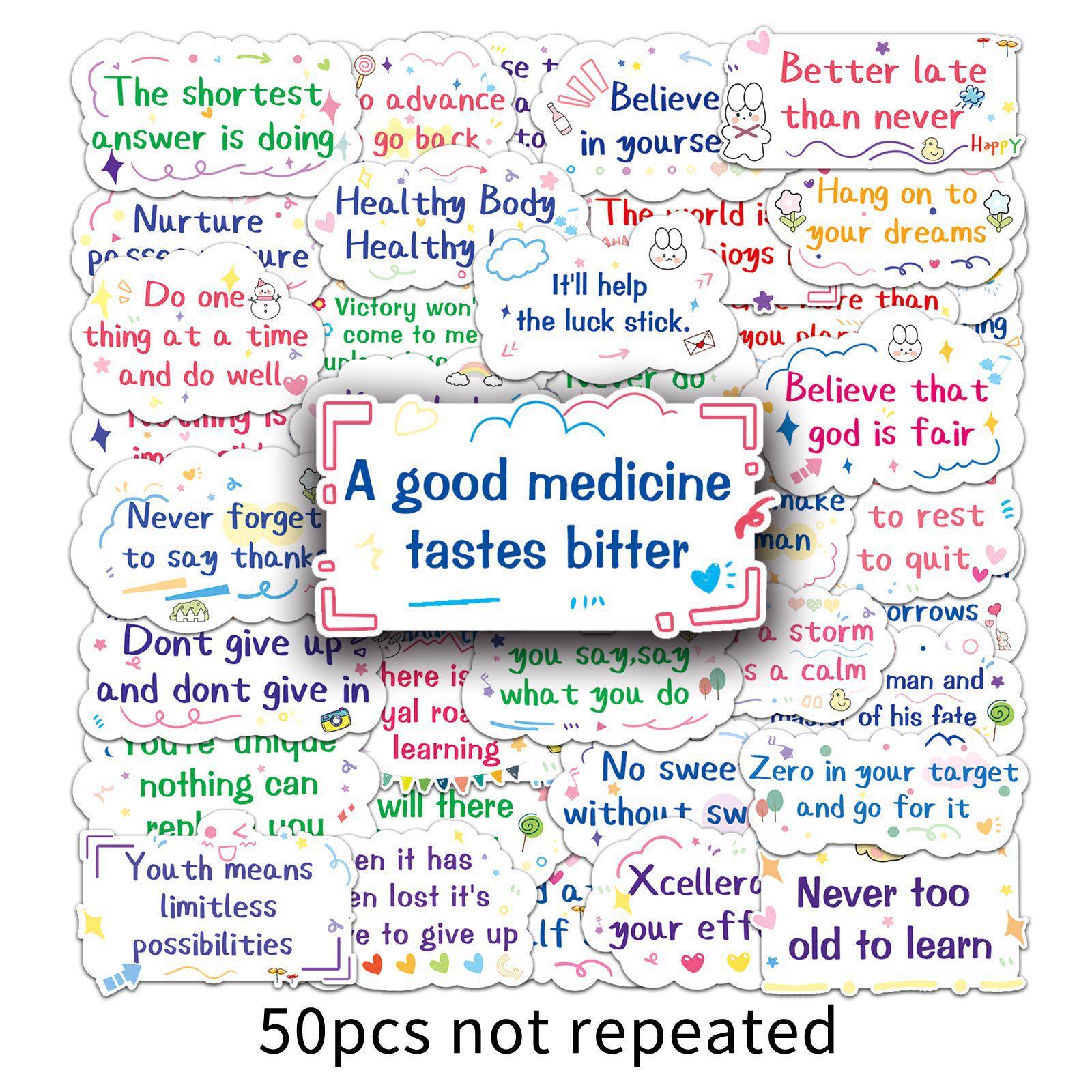 50 Inspirational English Quote Stickers - Waterproof Graffiti for Bottles & Suitcases
