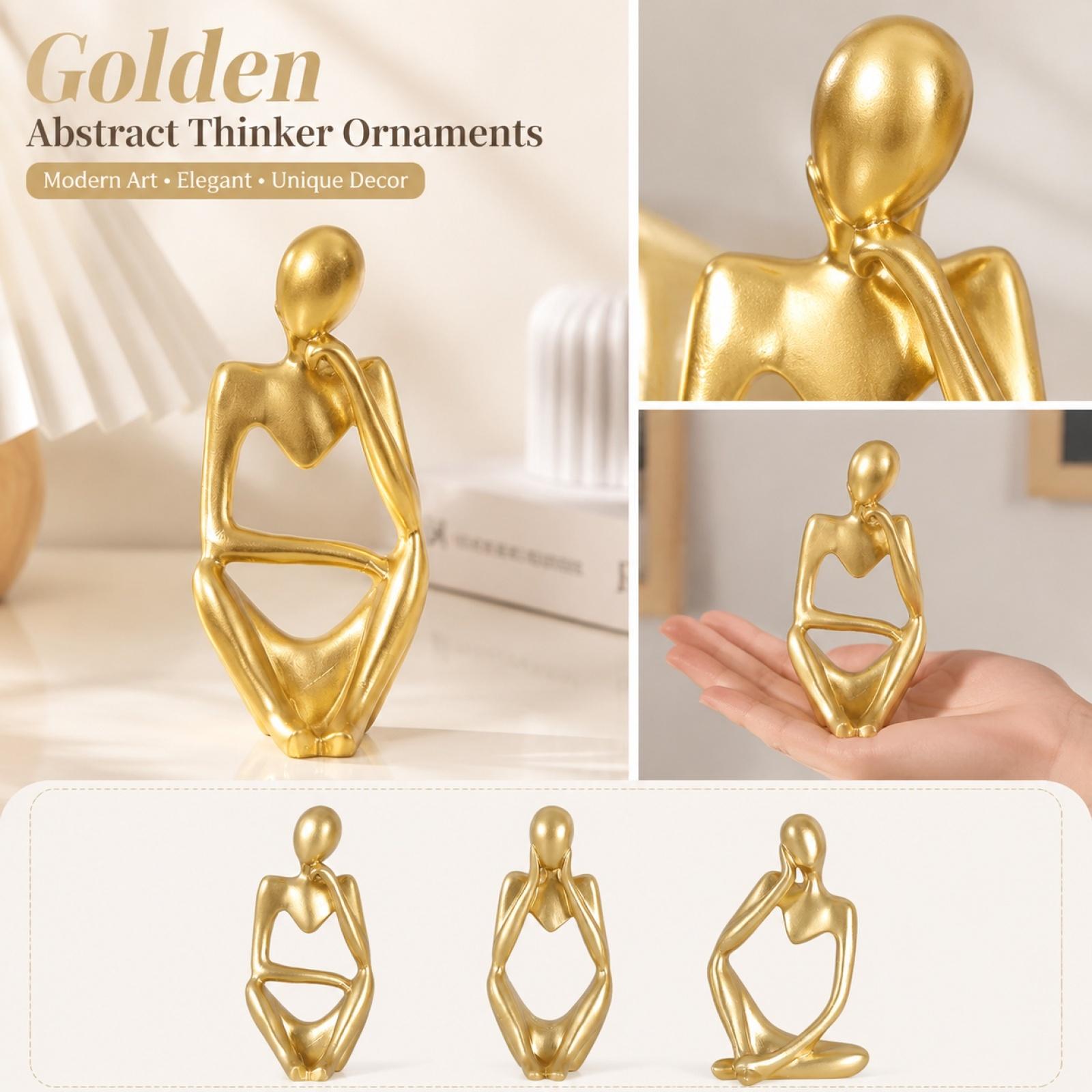 Abstract Resin Figurine Set of 3 Modern Minimalist Human Sculptures Decorative Art Pieces for Home Office Shelf Display One Size золотой