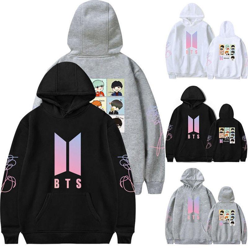 Bts Huvtröja Med Broderad Grafik Bomullsfleece För Ungdomar Vardagskläder