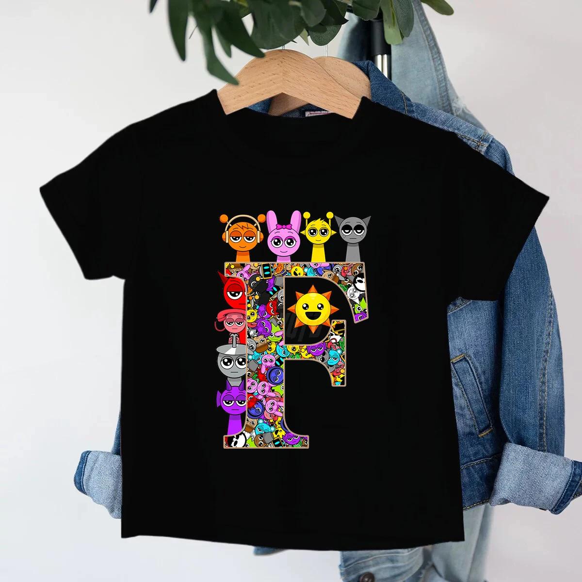 Modieus Sprunki Letter Bedrukt Jongens en Meisjes T-shirt Korte Mouwen Katoen Y2k Kinder T-shirt Kinderkleding 110
