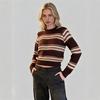 Winter New European and American Short Knit Sweater for Women, Crew Neck Striped Color-block Slimming Top