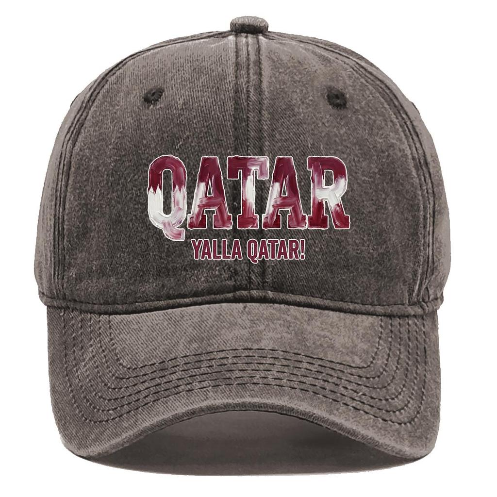 Snapback Baseball Cap With "QATAR" "YALLA QATAR" Flag Printed , Adjustable Baseball Hat Hip Hop Raw Brim Simple Fashion Sun Hat