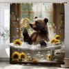 Fun Bathing Bubble Bear Animal Print Shower Curtain, Polyester Shower Curtain With Hooks For Bathroom Decorative Shower Curtain