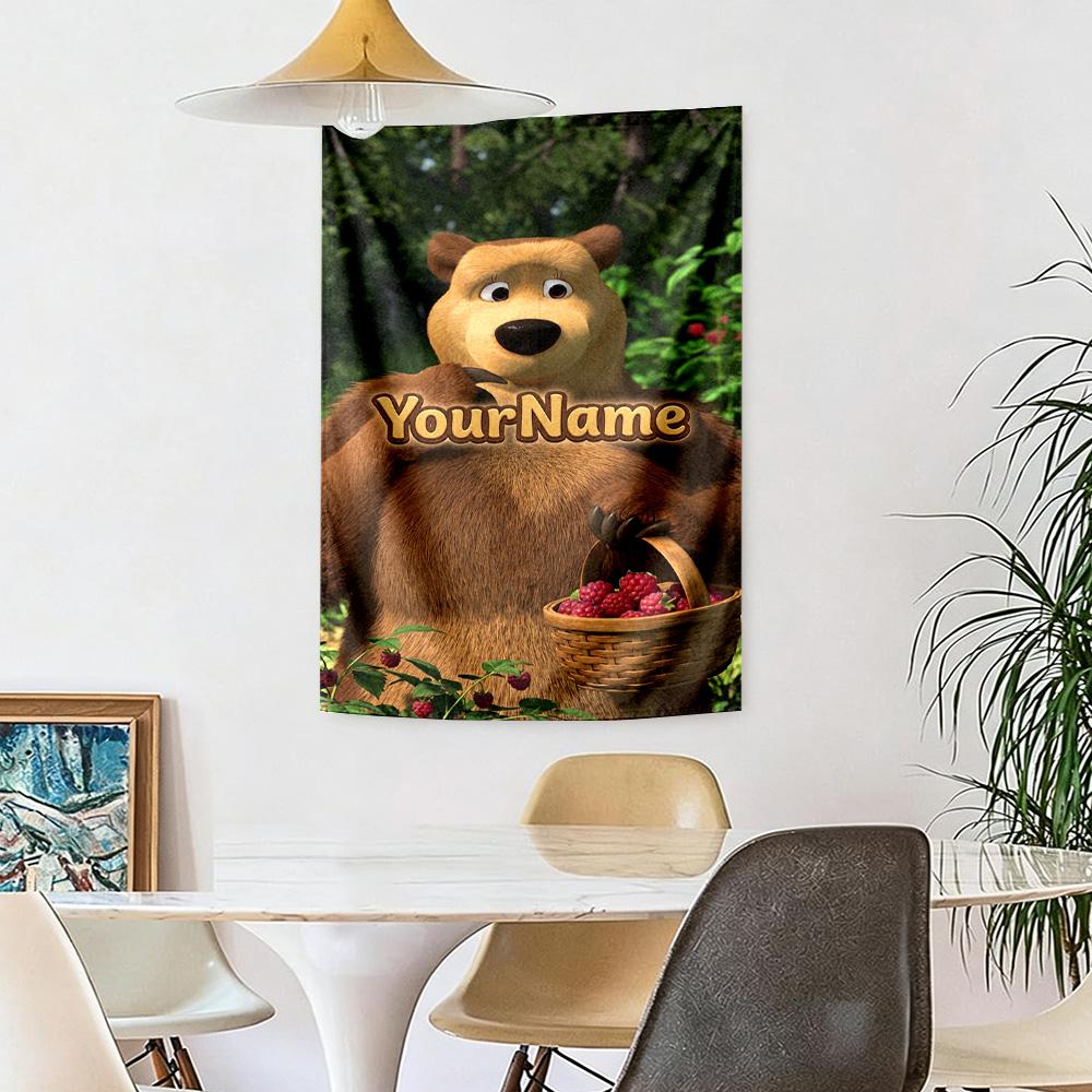 Masha Bear Custom Your Name Wall Decor Tapestry Art For Pet Memorial Birthdaywedding Party Backdrop Family Gift