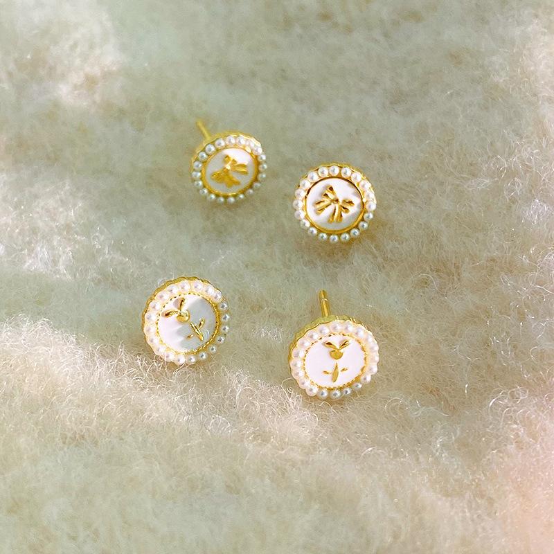 Romantic Rose Bow Round Earrings for Women with Light Luxury High-end Earrings