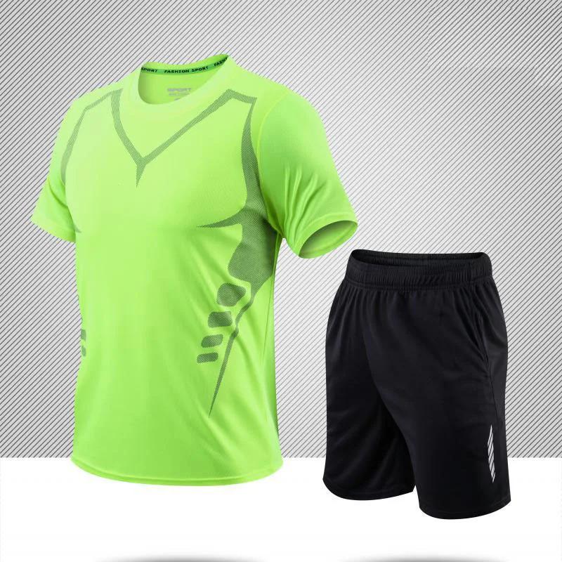 Mens Short Sleeve Sports Tee Gym Fitness Jogging Track Football Shirts Fashion Round Quick Dry Keep Cool Sets