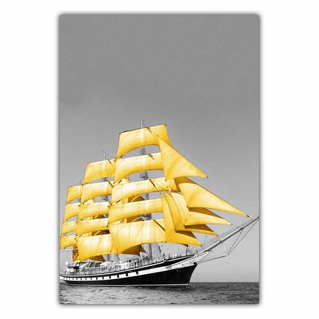 Fashion Retro Art Landscape Canvas Painting Yellow Sailboat Poster Office Wall Painting for Living Room Home Decoration Mural No Frame