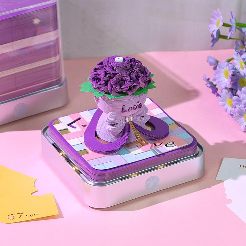 Time Piece Calendar 2026 Desk Calendar With Led Light 3D Tear-Away Calendar Paper Carving Art Memo Pad Notepad Gift Christmas