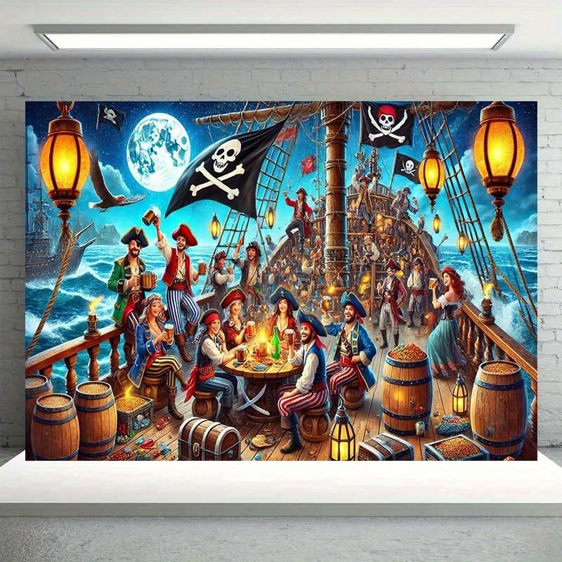 1 Pirate Themed Party Banner with Treasure Chest Skull and Cross Bone Design Suitable for Birthdays Holidays Parties