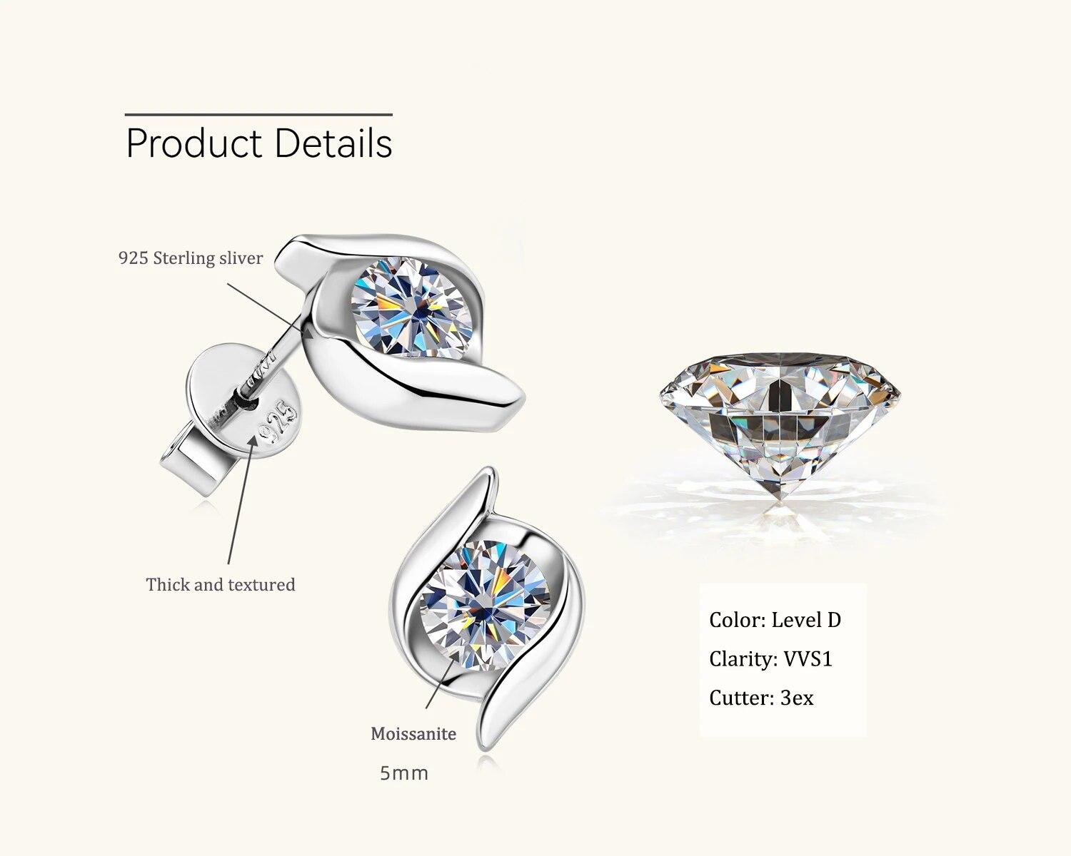 

Новое поступление, серьги-гвоздики с муассанитом 0,5 карата для женщин, однотонные серьги-гвоздики из стерлингового серебра 925 пробы, цвет D, пасьянс, ювелирные изделия белый