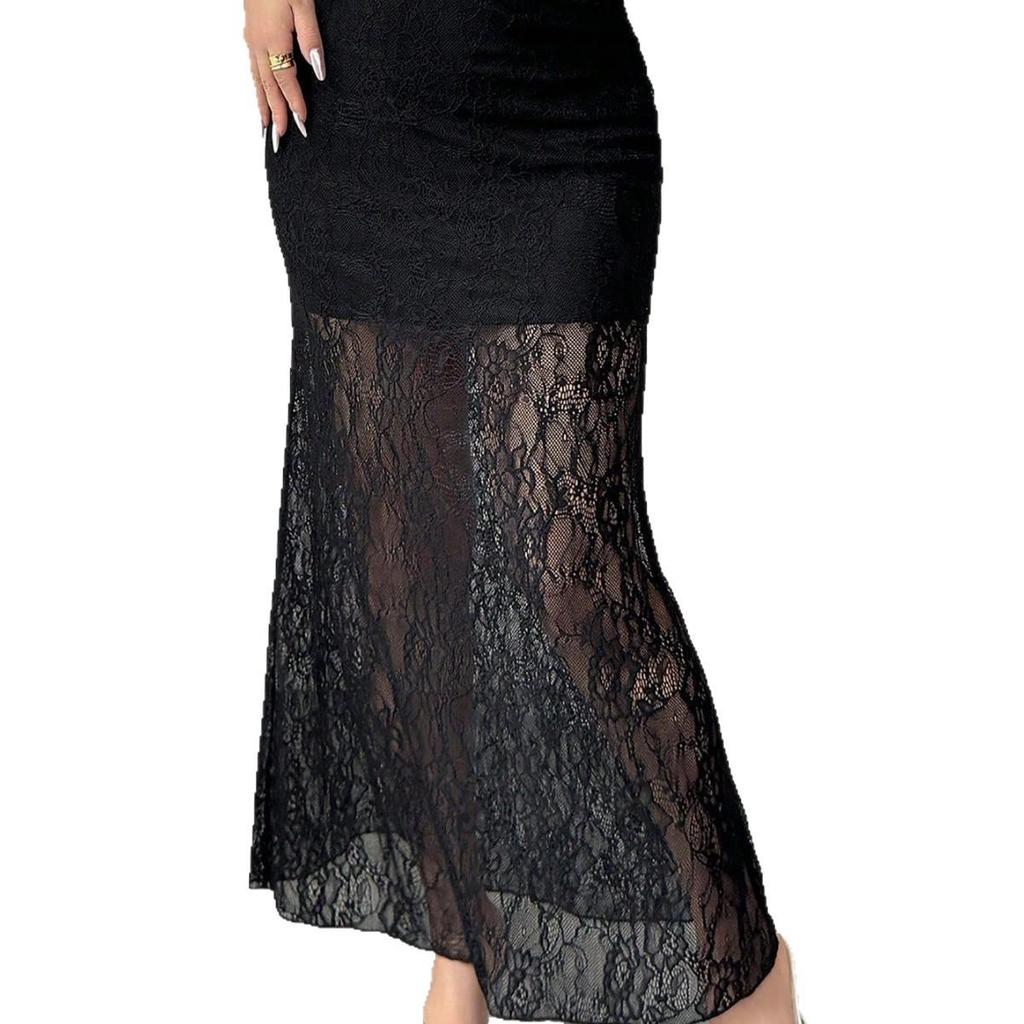 Available: Y2 Black Lace See-through Slimming Women's Long Skirt - European & American Spring/Summer Fashion.