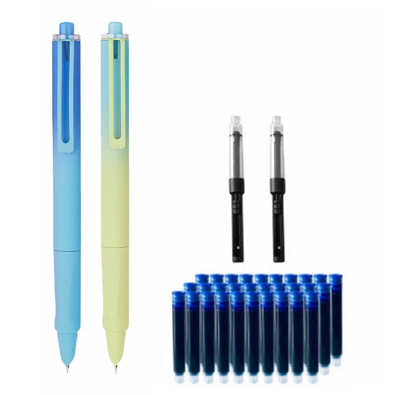 Refillable Ergonomic Fountain Pen for Students - Transparent Colored Plastic Design