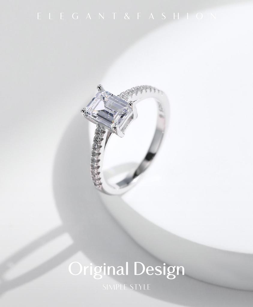 MODIAN S925 Sterling Silver Emerald-Cut Diamond Proposal Ring for Women