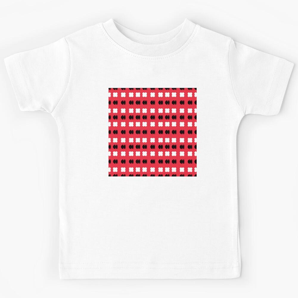 Black and White Abstract Shapes on Red background pattern Kids T-Shirt 130