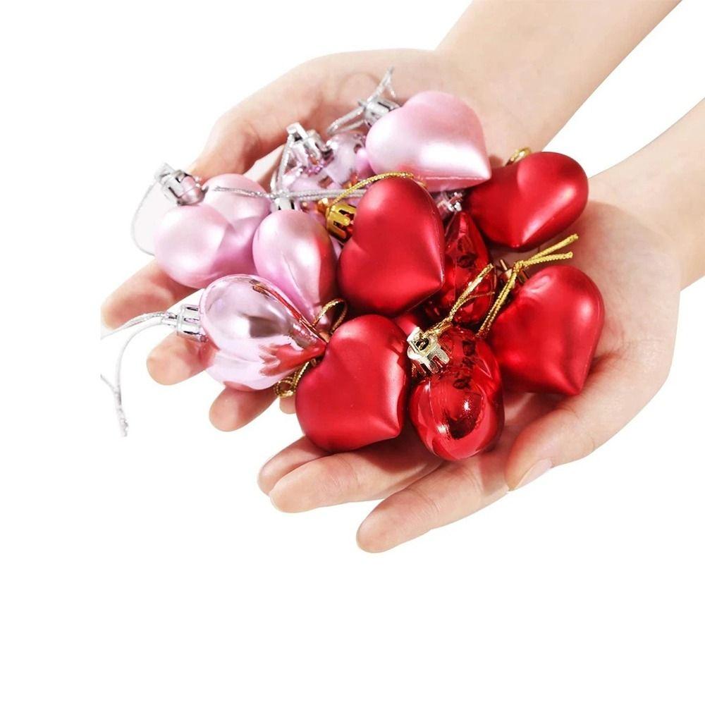 12Pcs Plastic Heart Shape Christmas Ball Bright Christmas Pendants  for Home