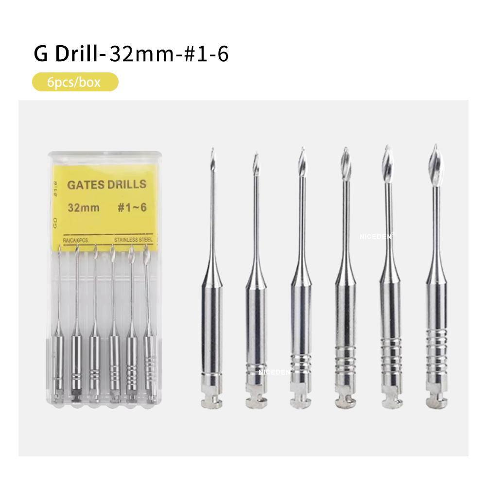 6Pcs/Box Dental Engine Use Endodontic Gates Drill Peeso Reamers Glidden Rotary 28mm/32mm #1-6 Stainless Steel Endo Files Dentist