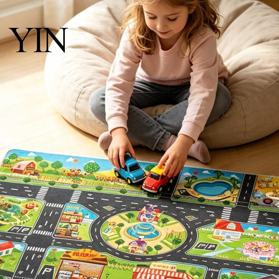 Portable Car Play Mat for Travel 51" X 39" Kids Rug Playroom Classroom, Educational Town City Road Washable Games Traffic Mat, Non Slip Carpet