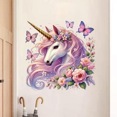 Misty Pink Floral Unicorn Wandaufkleber Abnehmbar Fantasy Wohnkultur Kunst