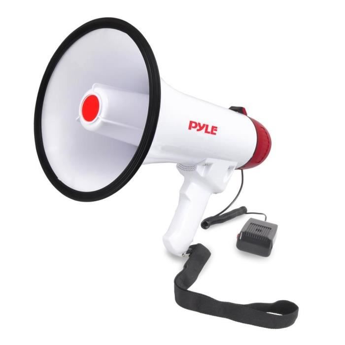 1 megaphone pyle pmp40 white and red 40 watts max up to 300 meters with integrated siren and handheld microphone, 1 piece