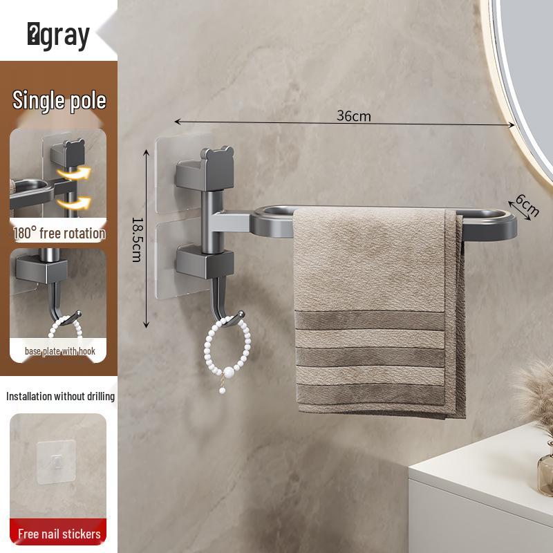 

Wall-Mounted No-Drill Rotating Towel Rack and Shelf for Bathroom Storage