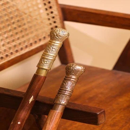 Set of 2 Brass Carving Walking Stick 93.98 cm