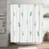 Delightful Floral Shower Curtain Waterproof Fabric with Fresh Green Leaves Pink Flowers for Bath Decorations