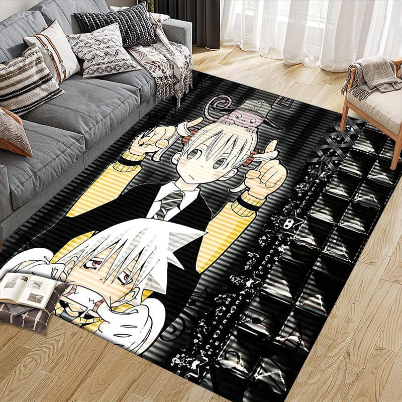 Soul Eater Flannel Pattern Square Carpet,Area Rug,Carpet Rug for Living Room Bedroom Sofa Playroom Decor,Non-slip Floor Mat