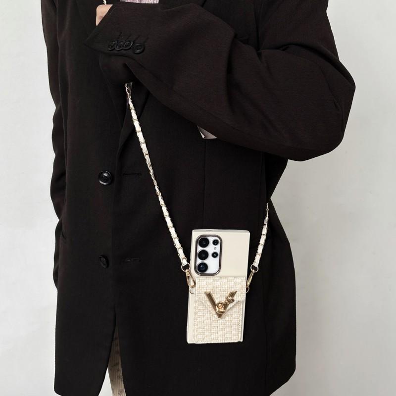 Wallet Lanyard Case for Samsung Galaxy S26 Ultra S25 Plus S22 S21 S23 S24 FE Card Crossbody Strap Leather V Fashion Bag Cover
