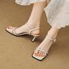 Summer Women's One-character Sandals Casual Silver New Stiletto High-heeled Sandals Women's Leather Beef Tendon Soft Sole Large Size