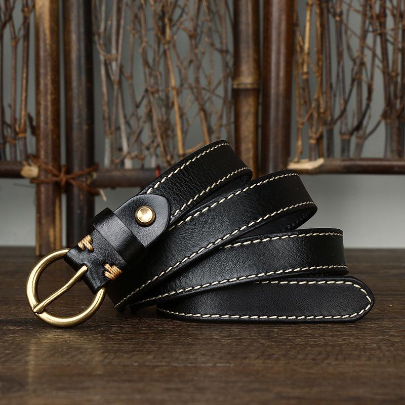 

Women s Thin Belt Fashion Retro Trend Decorative Brass Buckle Pure Cowhide Jeans Belt Hot Wholesale 90cm