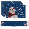 5Pcs Christmas Buffalo Plaid Placemats And Table Runner Set Cute Snowman Print Heat Resistant For Christmas Decoration