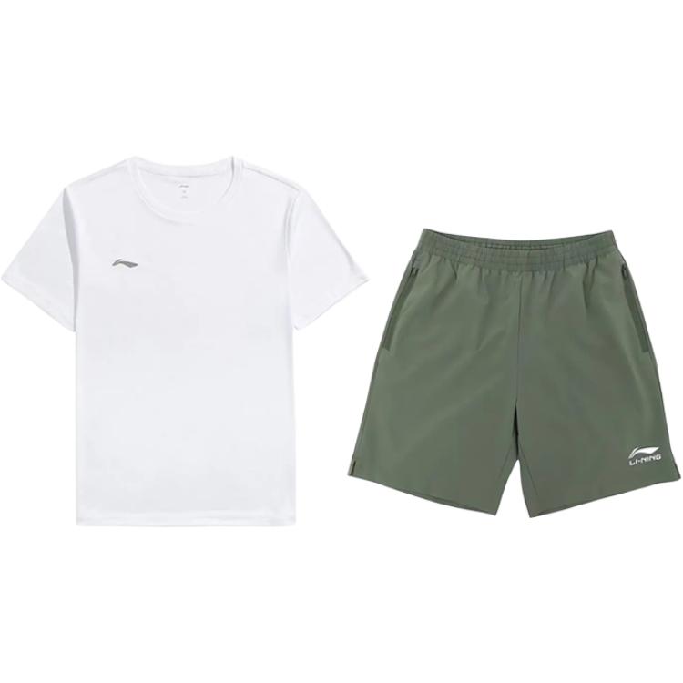 

Li-Ning Plain Logo Simple Comfortable Versatile Round Neck Pullover Short Sleeve T-Shirt Casual Sports Set Unisex Tops ATSU839-2+YKSV147-1 XL