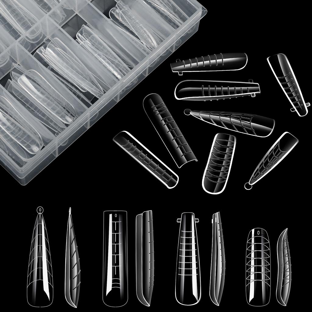 96pcs Stiletto Coffin Clear Dual Forms False Tips Quick Building Gel Mold Nail Art Tools Full Cover Nail Extension Forms Top