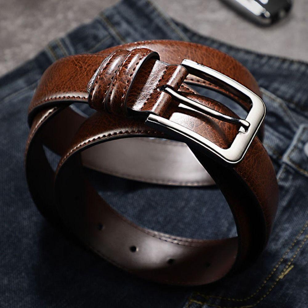 Retro Men PU Belt Versatile Pin Buckle Belt Luxury Zinc Zinc Alloy Leather Belt  Male