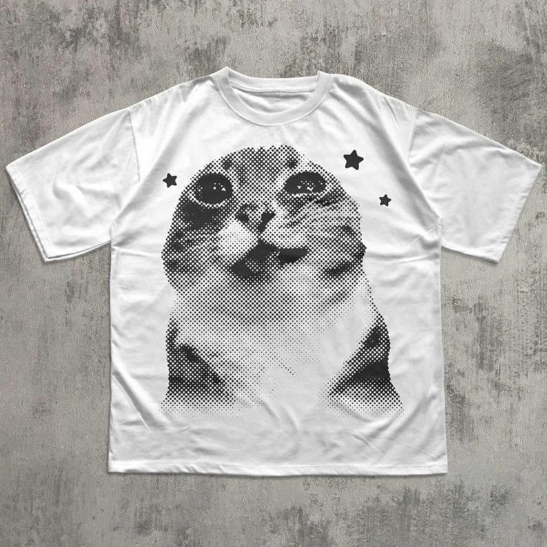 Funny Y2k Silly Cats Print Cotton Tshirt 90s Retro Kitten Vintage Graphic Tee Gift For Cat Lovers Meme Tshirt Men Women Tops