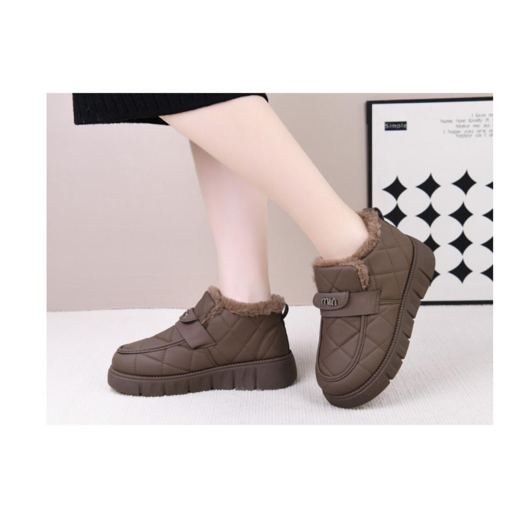 Winter Fleece Wool Fashionable Cotton Shoes, Comfortable Thick Soled Snow Boots for Women, Autumn Warm and Cold Resistant Cotton Boots